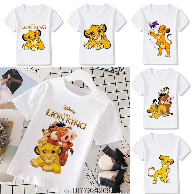 Cotton Summer Disney Simba Pattern 3 4 5 6 7 8 9 Age Baby Boy Clothes T-shirt Fashion White Short Sleeve Kids Clothes Tees Top