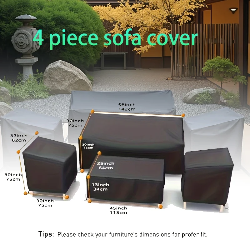 

Комплект чехлов для уличной мебели из 4 предметов - пылезащитный чехол для стола, подходит для 1 дивана, 2 стульев и 1 журнального столика, набор из 4 штук