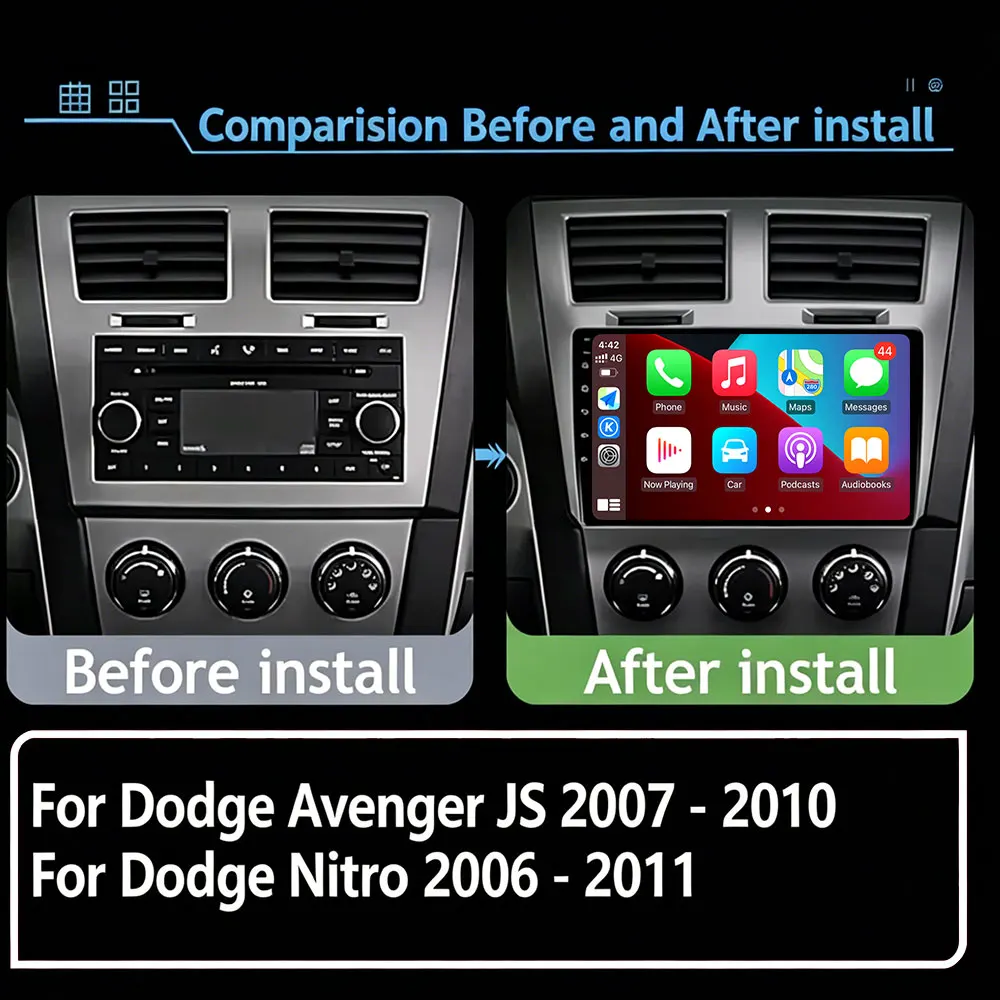 Android 16 Auto For Dodge Avenger JS 2007-2010 Car Radio Wireless Carplay Auto AHD WIFI 4G Multimedia Radio Head Unit