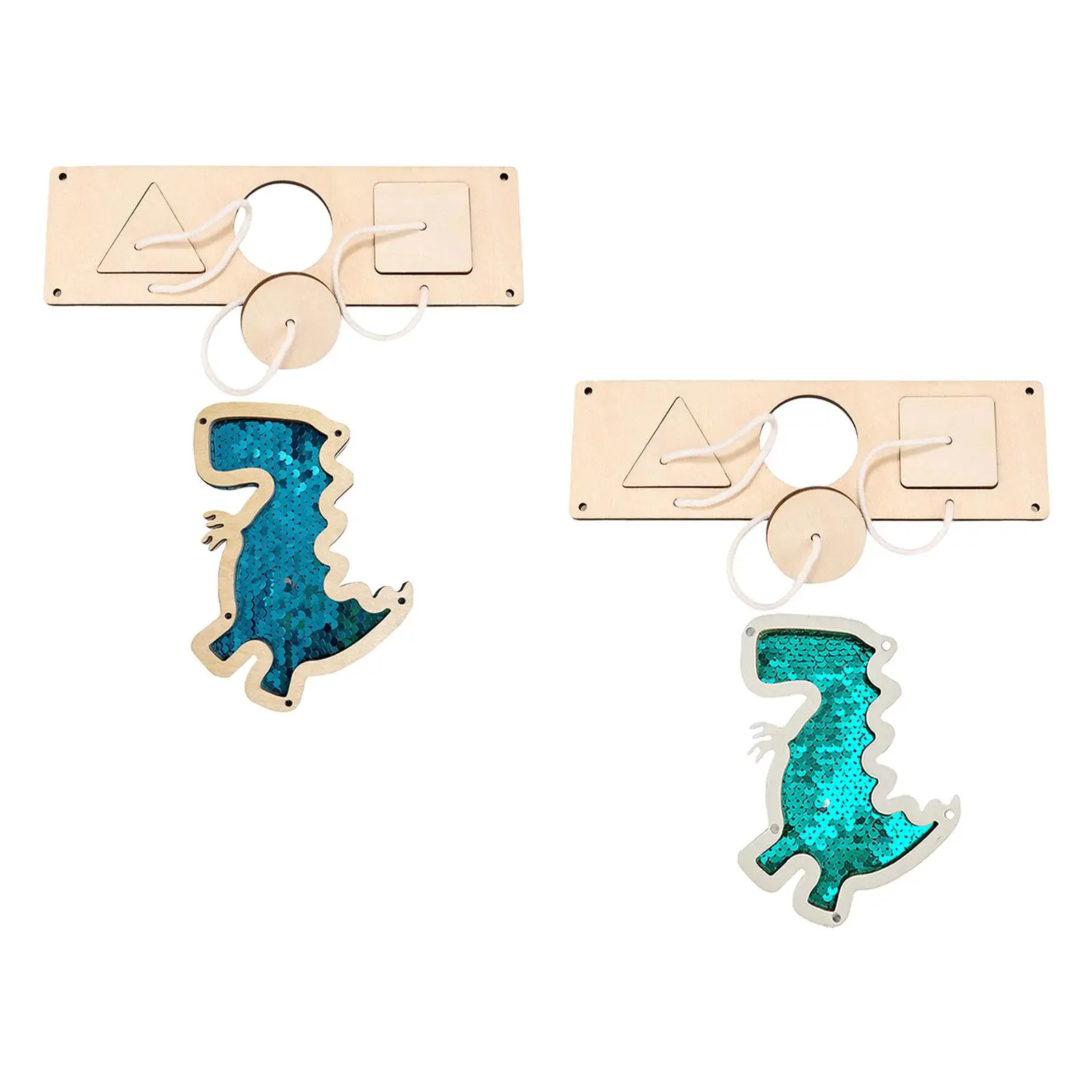 2x Wooden Activity Board with Matching Shapes and Sequin Dinosaur for Boys and