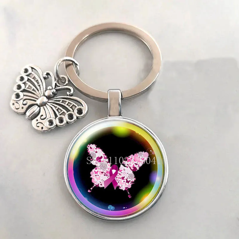 Popular Jewelry Dome Glass Metal Keychain Exquisite Creative Butterfly Pattern Fashion Gifts