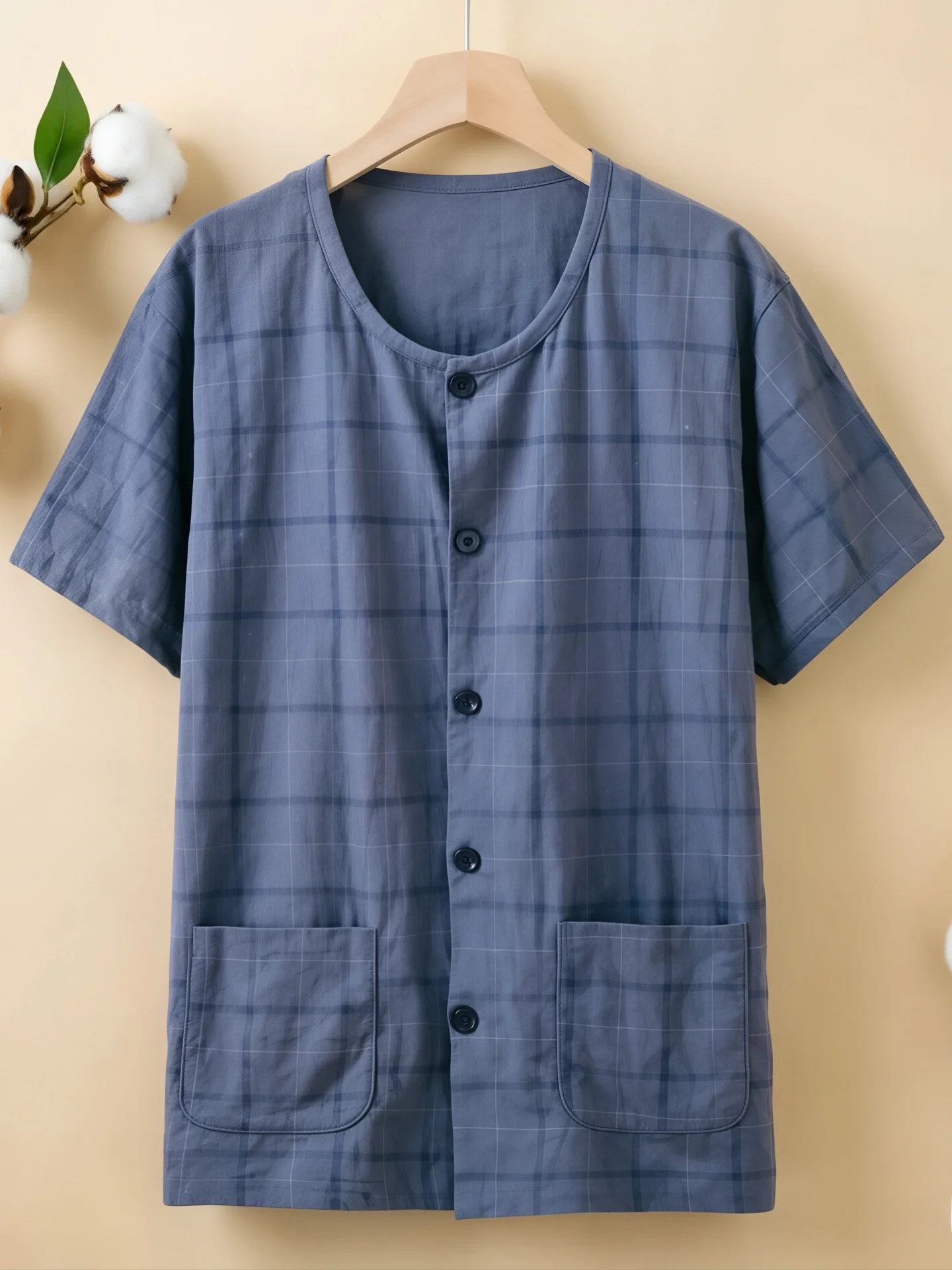 Pure Cotton Button-Up Short Sleeve Sleepwear Thin Mens Home Clothes Comfortable Breathable Summer Nightgown Casual Loose Fit