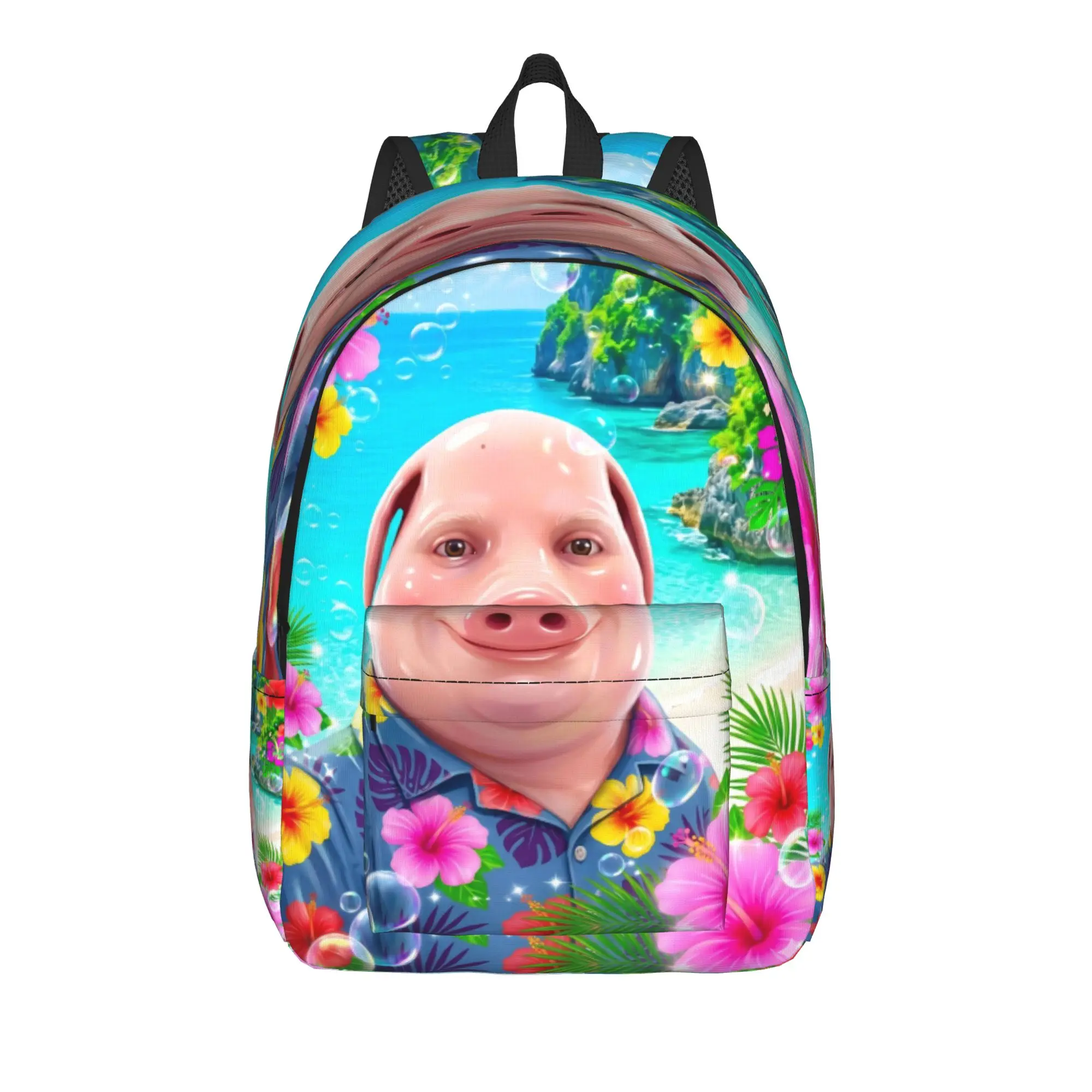 Hawaii John Pork Smiling Beach Teenage Backpack Outdoor Student Work Pig Lover Daypack for Men Women Laptop Computer Canvas Bags