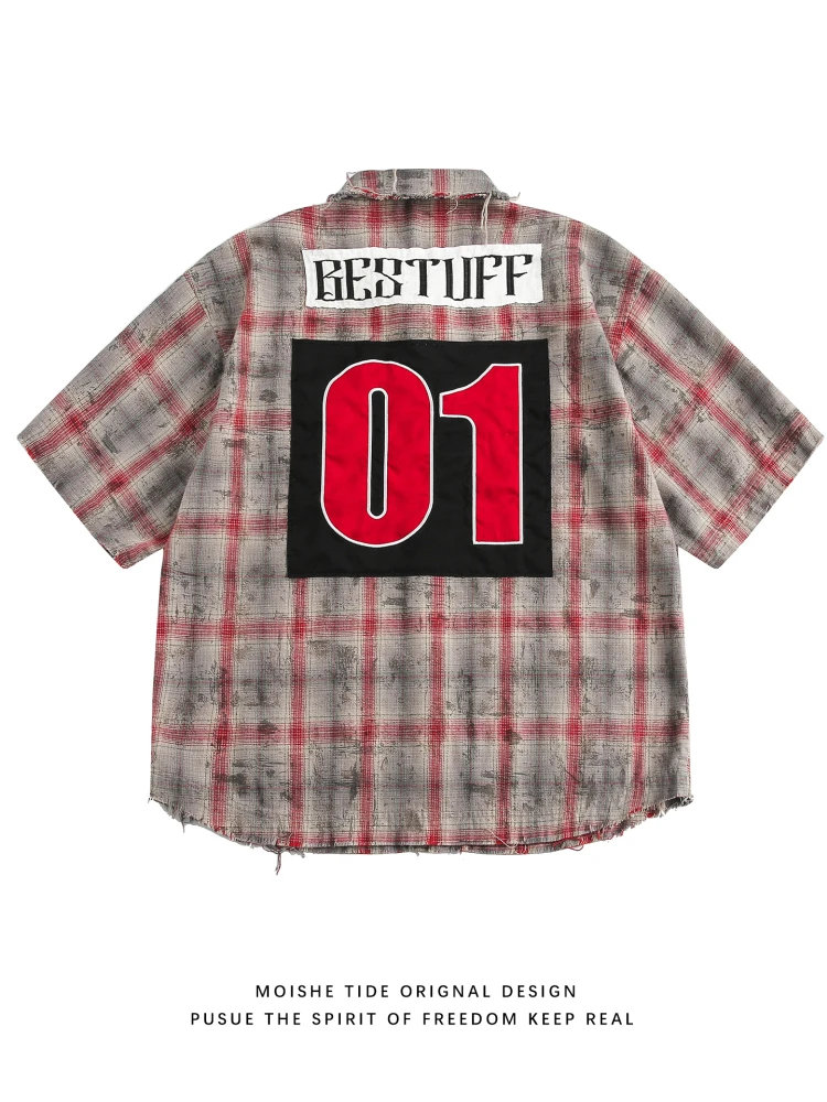 

Американский High Street Лоскутное свободное мужское летнее irt ort Sve Plaid irt Молодежное модное модное удобное дышащее