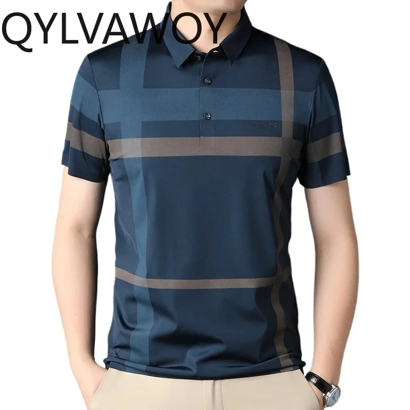 QYLVAWOY T-Shirts for Men Striped Mens Shirts Summer Clothes Fashion Short Sleeve op High-end Shirt 2025 Camisa Masculina