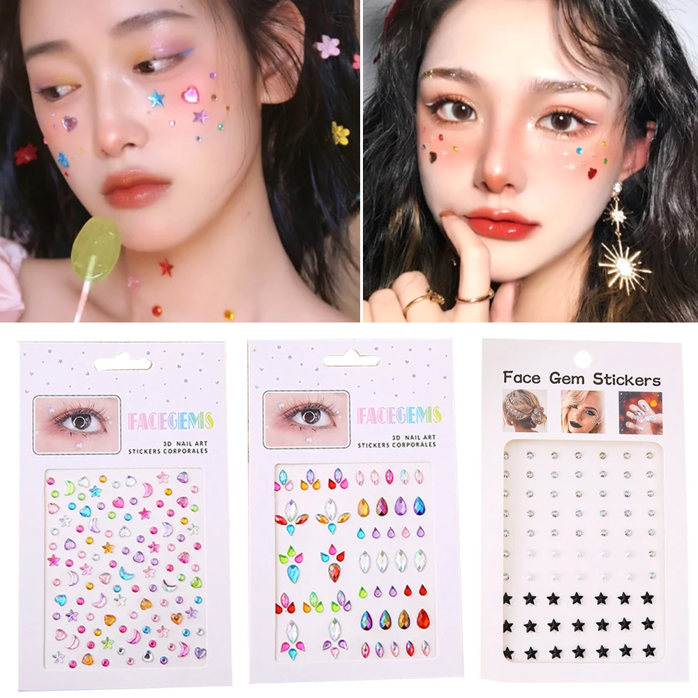 3D Sexy Face Tattoo Stickers Temporary Tattoos Colorful Glitter Tattoo Rhinestones for Women Party Face Jewels Tatoo