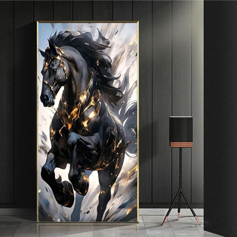 5D Large DIY Full Square Round Diamond Painting Running White Black Horse Mosaic Animal Embroidery Creative Hobbies Home Decor