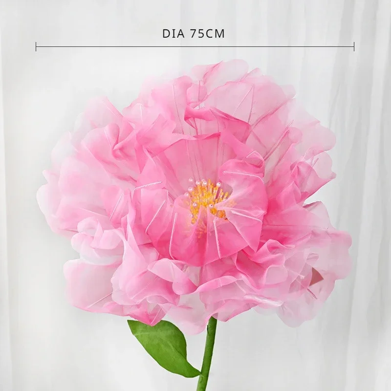 DIA 75CM Artificial Mesh Red Yarn Flower Peony Peony Big Flower Wedding Decoration Stage Window Decorations