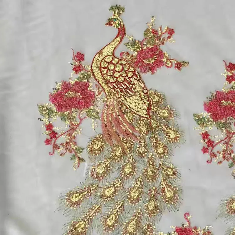 1 Pc Peacock Peony Embroidery Patches Fabric For Dress Cheongsam Curtain Accessories DIY Sewing Repair