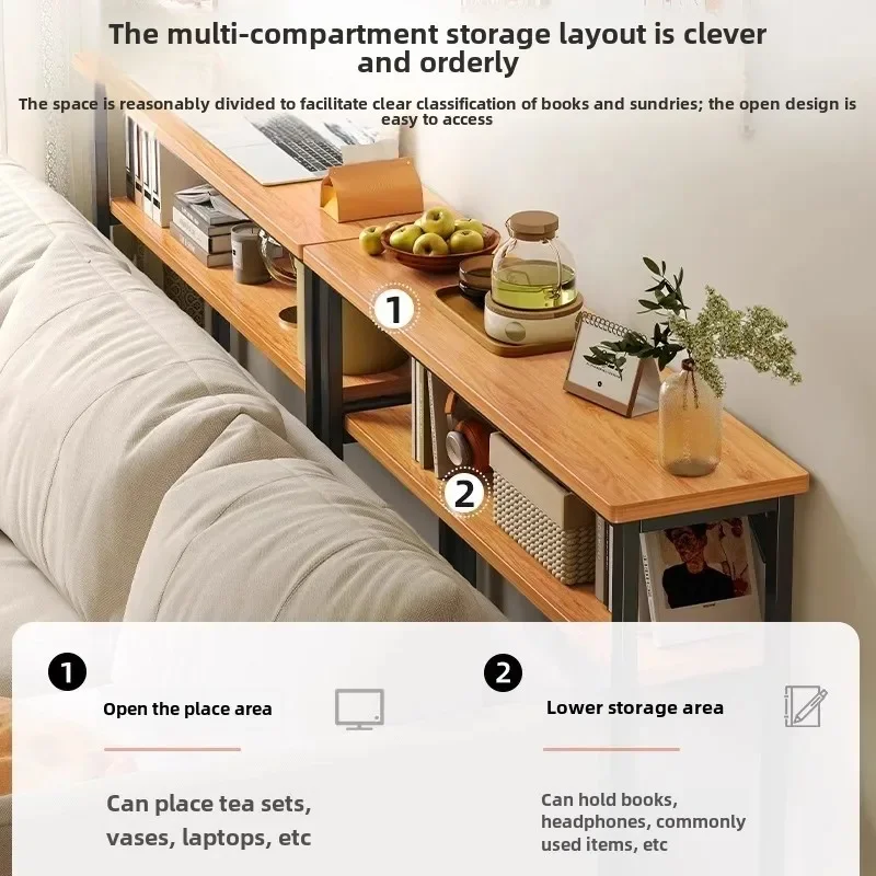 Super Narrow Side Table Sofa Gap Storage Organizer Multi-functional Living Room Table Stitching Tea Table Space-Save
