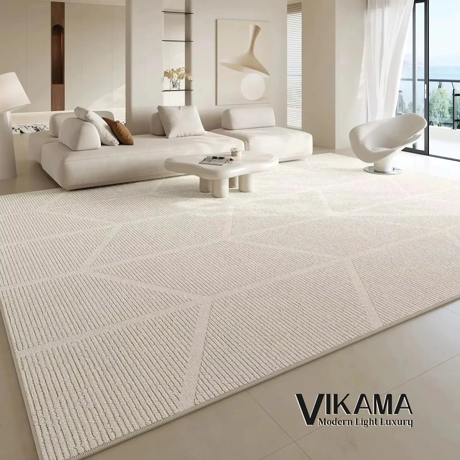 VIKAMA Tapijt Woonkamer Licht Luxe Deluxe Crème Wabi-Sabi Thuis Slaapkamer Bed Absorberende Vuilafstotende Mat Woondecoratie