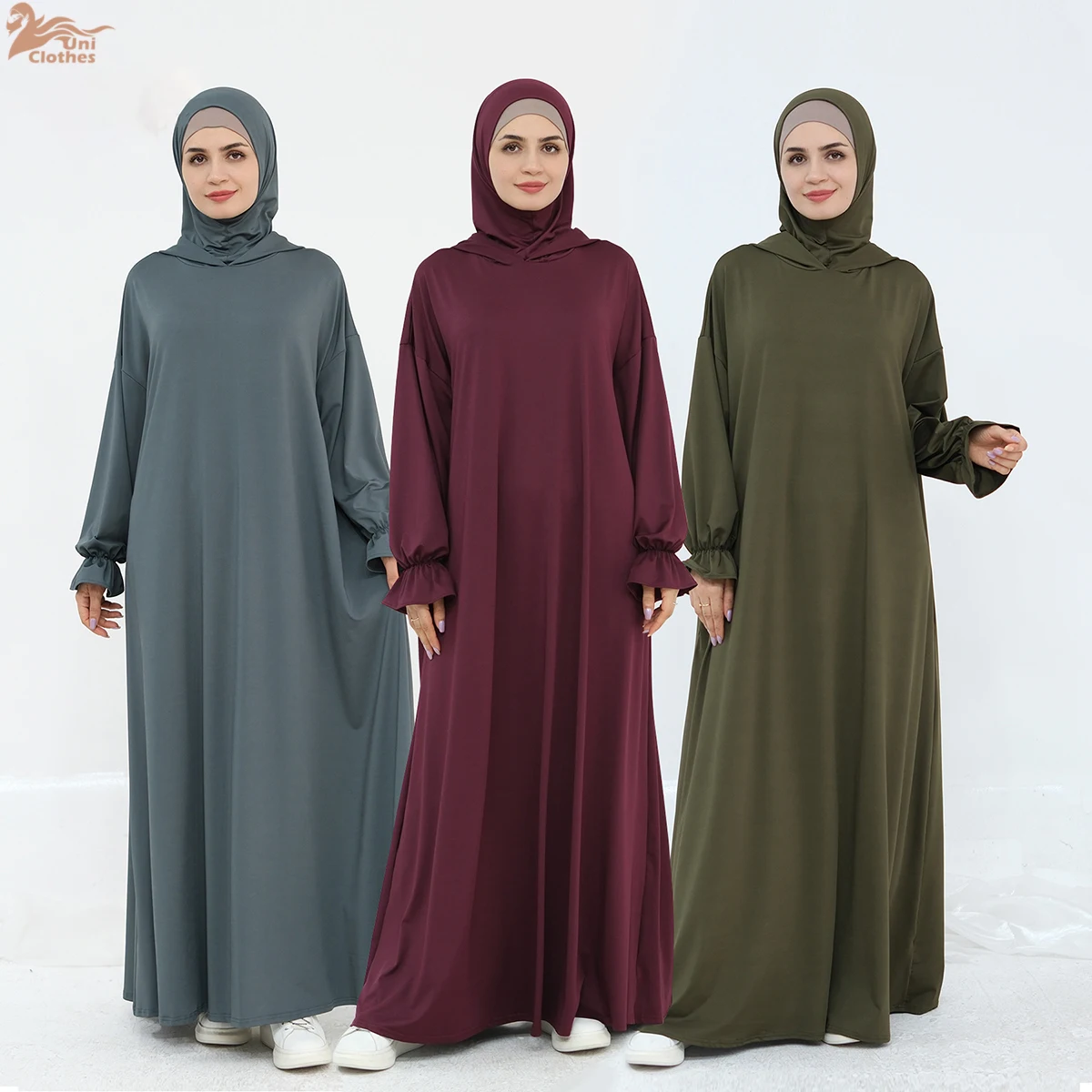 

Uni Modest One Piece Jersey Prayer Hoodie Abaya Breathable Traditional Islamic Clothing for Women for Eid Ramadan Prayers