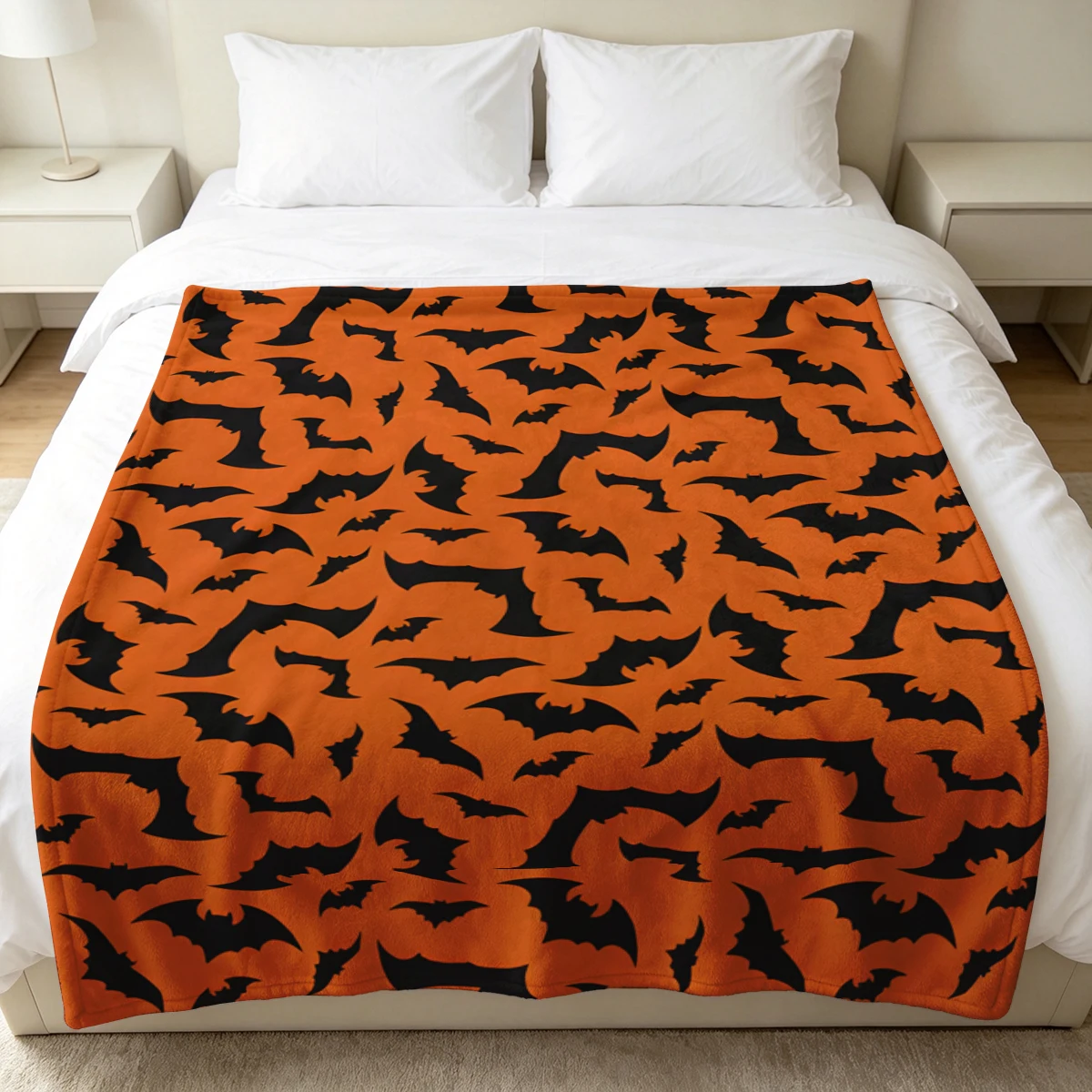 Orange Bat Silhouettes Soft Fluffy Flannel Blanket Super Cozy Lightweight Bed Blanket for Halloween Sofa Bed Christmas Decor