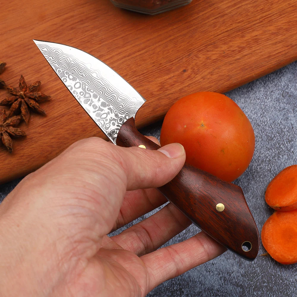 Imagem -05 - Cozinha Pocket Fruit Knife com Sandalwood Handle Damascus Blade Pesca Cortar Atividade Ferramenta Edc