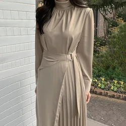 2022 Pleated Dresses for Women High Waist Irregular Spring Party Dress A-Line Long Sleeve Fall Elegant Vintage Woman Vestido