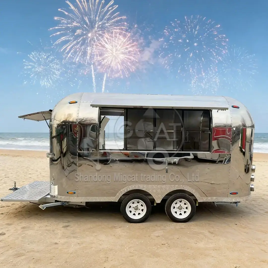 Towing Type Mobile Kitchen Food Trailer Multifunctional Catering Vending Cart for Night Market Mirror Design