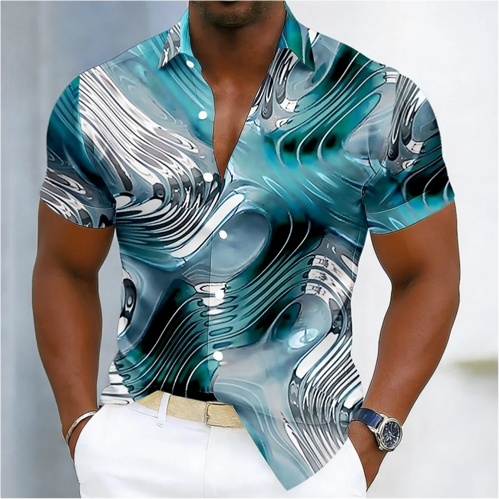 

Dazzling men's short sleeved shirt, fashionable trend, loose top, street outdoor, casual and comfortable