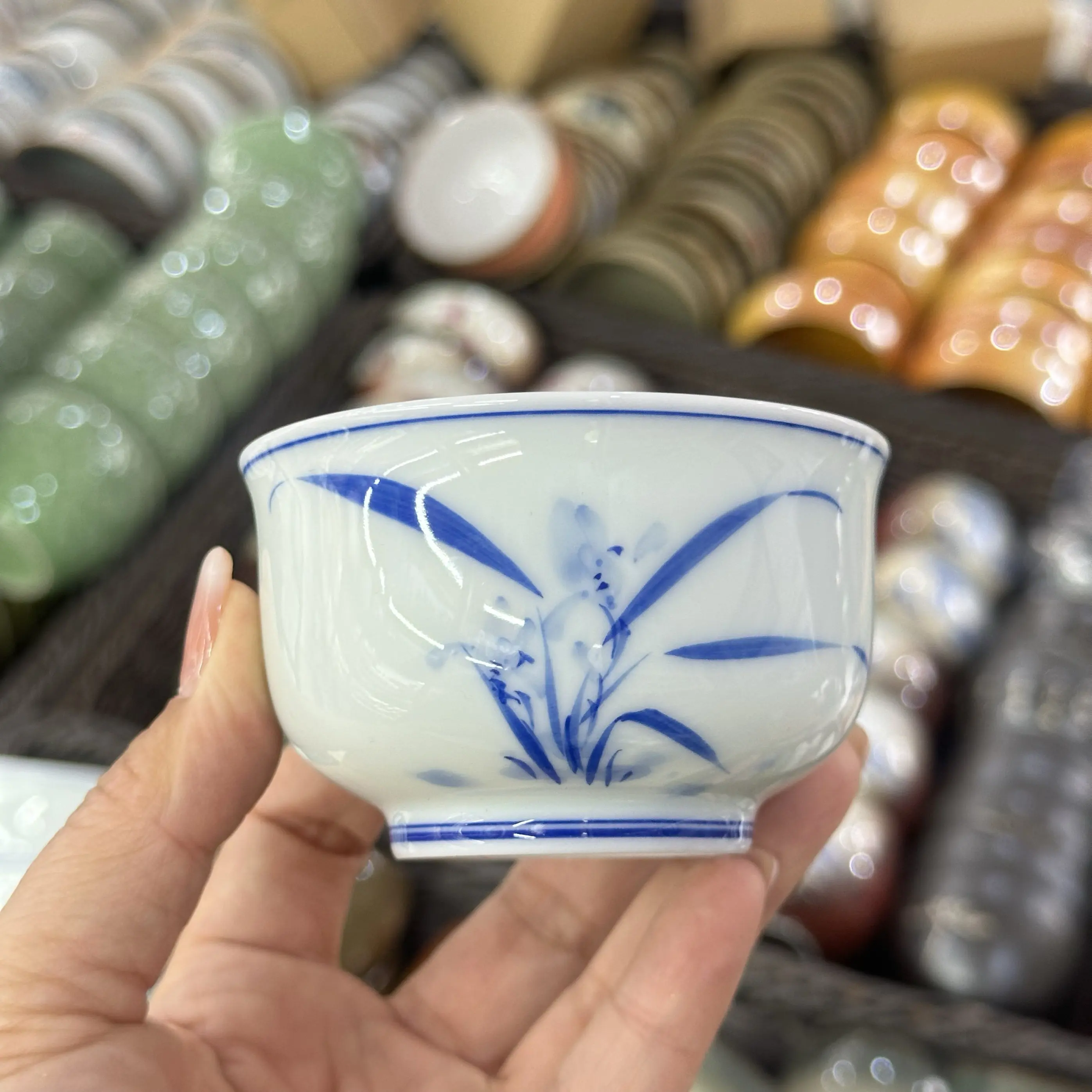 Jingdezhen Blue and White Hand Drawn Orchid Ceramic Cup Cup Single Cup Large Tea Bowl Tea Cup Water Cup Guest Cup