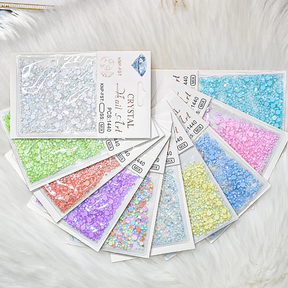 3D Pérola Strass para Nail Art, Cores Sereia Doce, Flatback Redondo, Contas De Cristal, Nail Art Decoração, DIY Manicure Design, 1440PCs