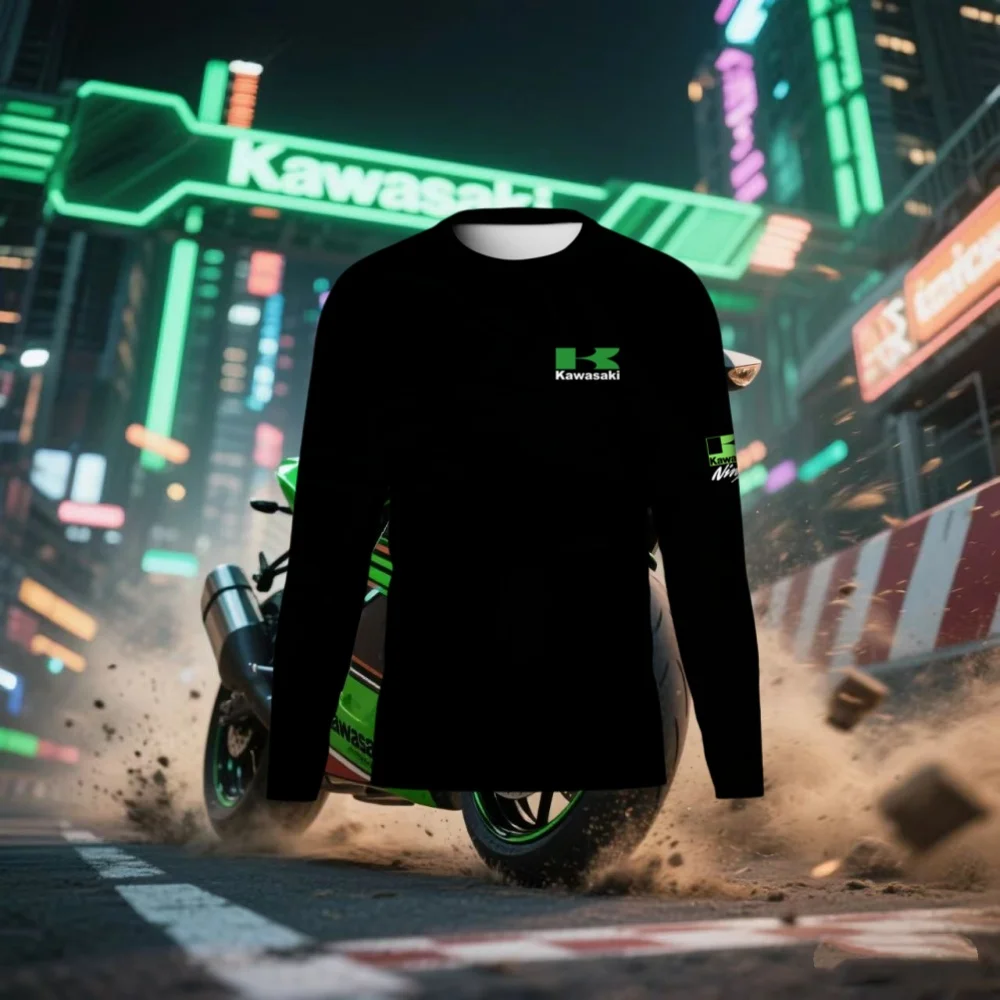 

Summer New Quick Drying Breathable Kawasaki Long Sleeved Shirt Thin Design for Riding Motorcycles Comfortable Long Sleeved Shirt