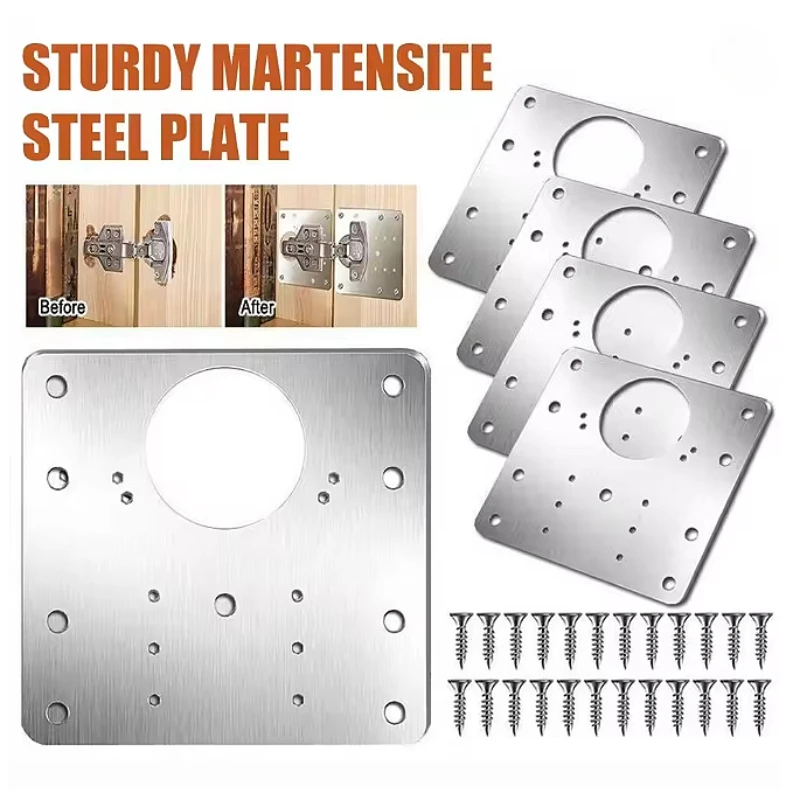 Cabinet Hinge Repair Plate Kit Rust-Resistant Large Hinge Repair Board Door Hinge Repair Kit Plate with Mounting Screws