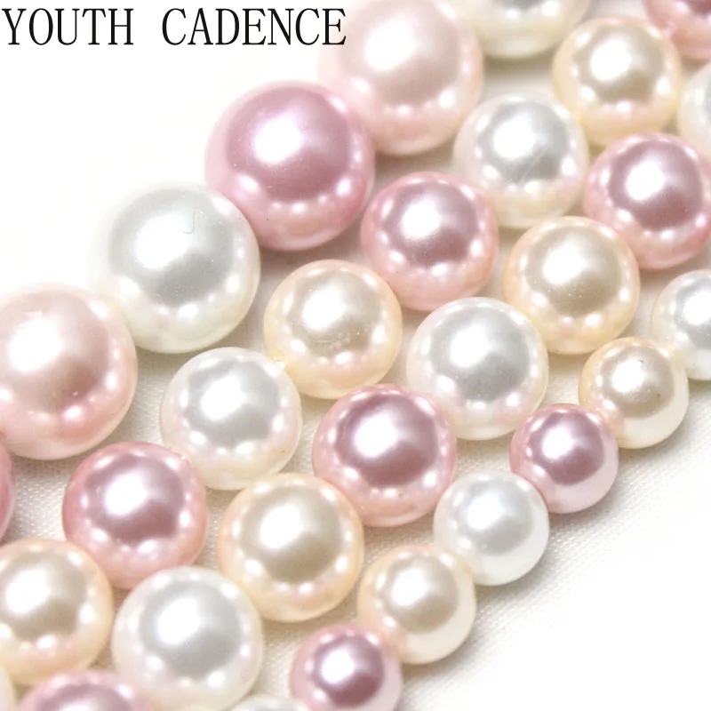 Natural Pink White Yellow Shell Pearl Loose Round Spacer Beads For Jewelry Making DIY Bracelet Necklace Accessories  6/8/10/12mm