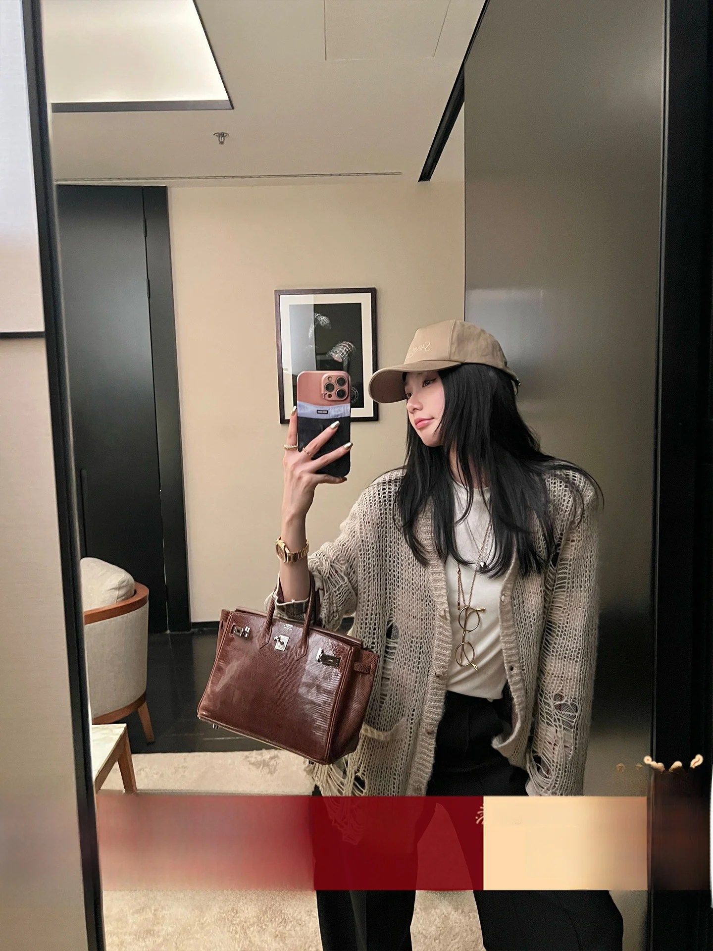 

Retro Sle Loose Knitted Hollow out Fake Two-Piece Women's Sweater Autumn New Sle V-Ne Long Sve Breathable Top