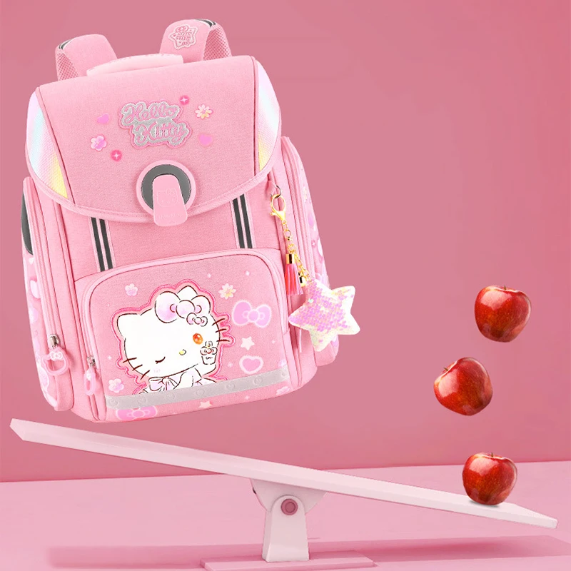 Miniso Hello Kitty Girls Fashion tornister uczeń Ridge Protector tornister plecak dla uczniów szkół podstawowych klas 1-3 prezent kreskówkowy