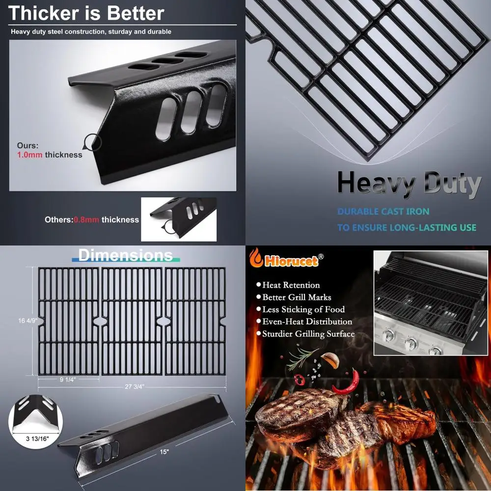 

4-Burner Grill Replacement Parts, Cooking Grates, Heat Plate Tents, Igniters for BBQ Grills, Backyard Grill Accessories