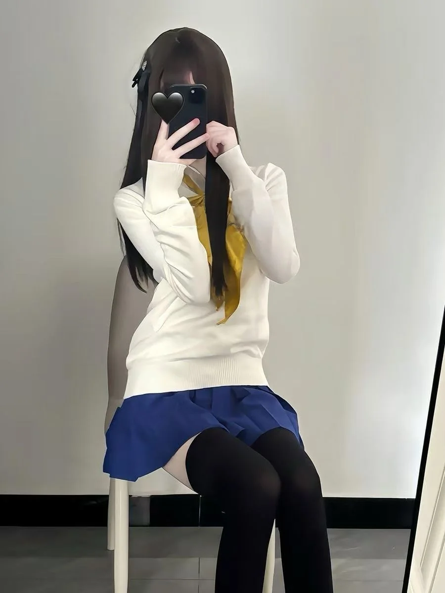 

Весенне-осенний вязаный комплект: белая длинная кофта и юбка в стиле JK, модный женский костюм, стандартный крой