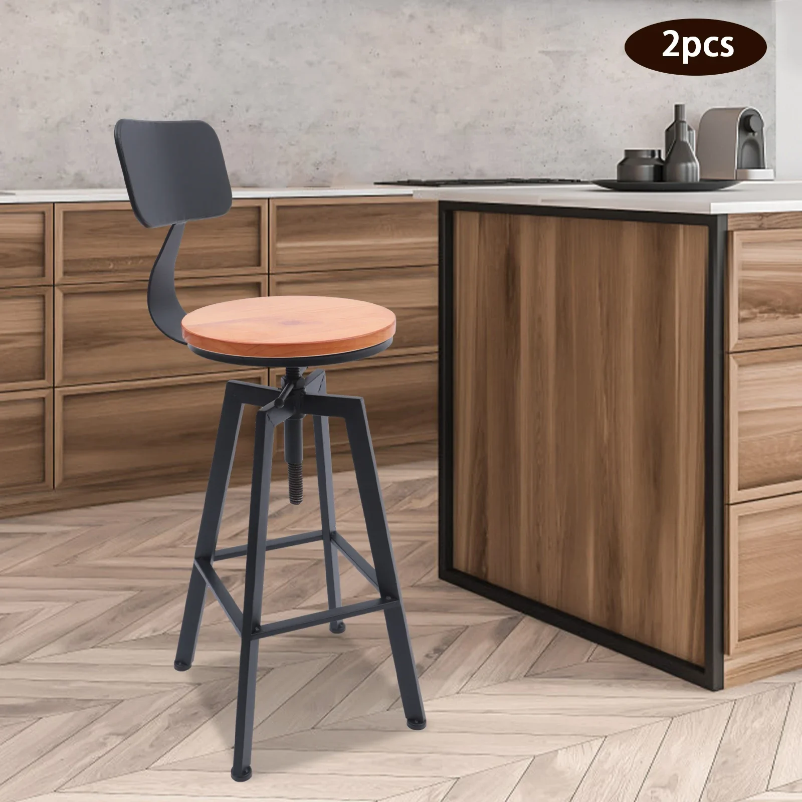 Banco de café da manhã ajustável com parte traseira, conjunto de 2 bancos de bar para balcão de cozinha, cadeira de bar para sala de jantar, móveis de casa de cozinha