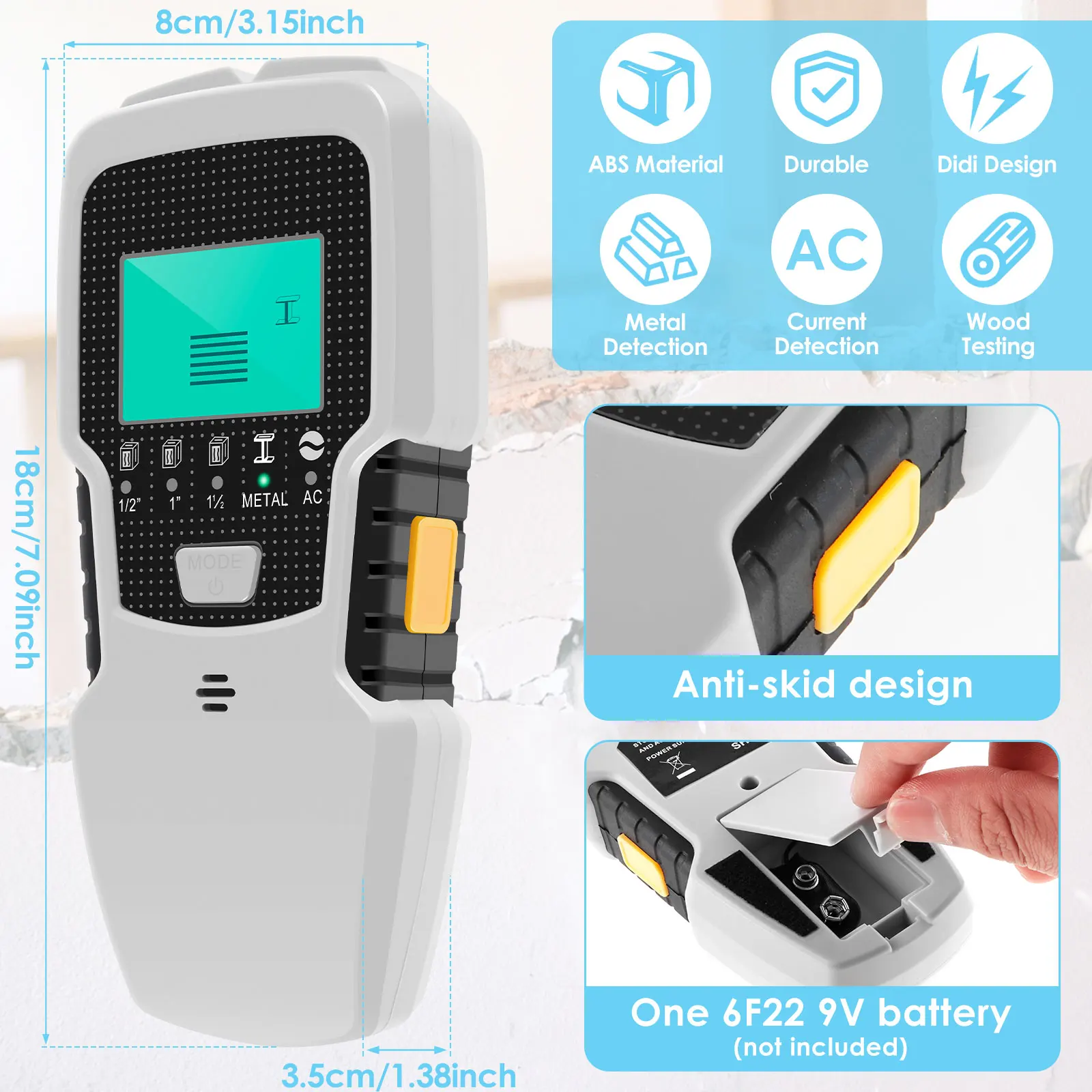 Stud Finder Wall Scanner 5 in 1 Precise Wall Wood Metal Stud Detector LED Display Stud Sensor Beam Finder Battery Operated Edge