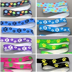 DHK 5/8'' 5yards Dog Cat Paw Bone Printed Fold Elastic FOE Stretch Ribbon Hairbow Headwear Headband DIY OEM 15mm C1965
