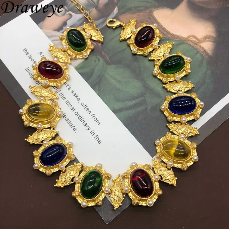 قلادة كمثرى دراوي للنساء ، طراز قصر القرون الوسطى ، مجوهرات فاخرة عتيقة ، حفلة أنيقة هندسية