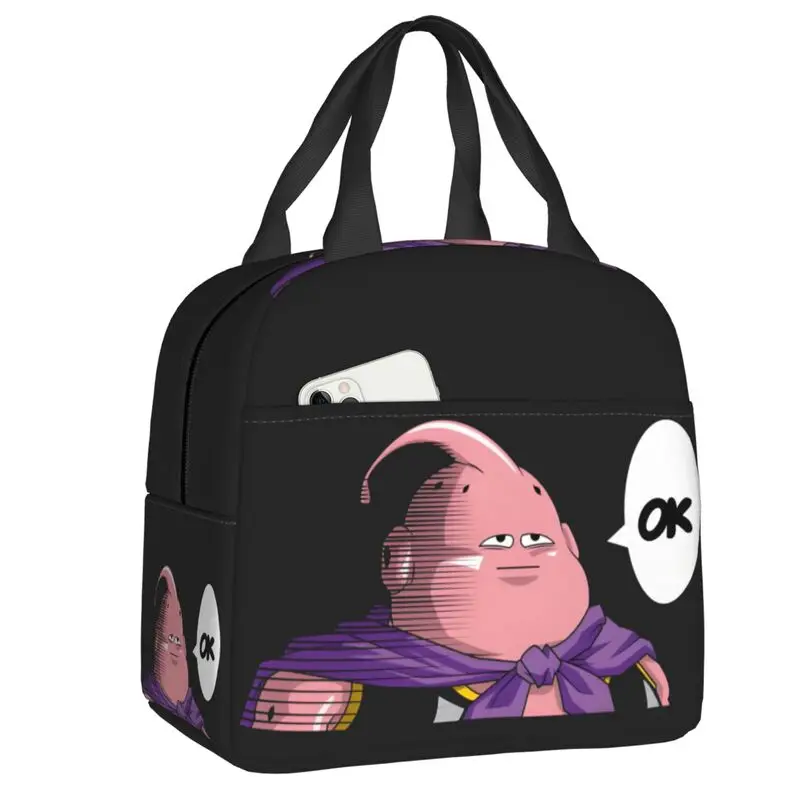 

Custom Funny Anime Majin Buues Insulated Lunch Bag for Work School Resuable Thermal Cooler Bento Box Women Kids