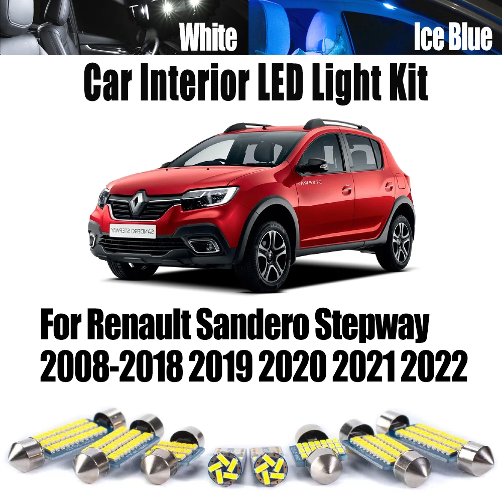 

9 шт. светодиодный комплект внутреннего освещения багажника и номерного знака для Renault Sandero Stepway 2008-2019 2020 2021 2022 автомобильные лампы Canbus