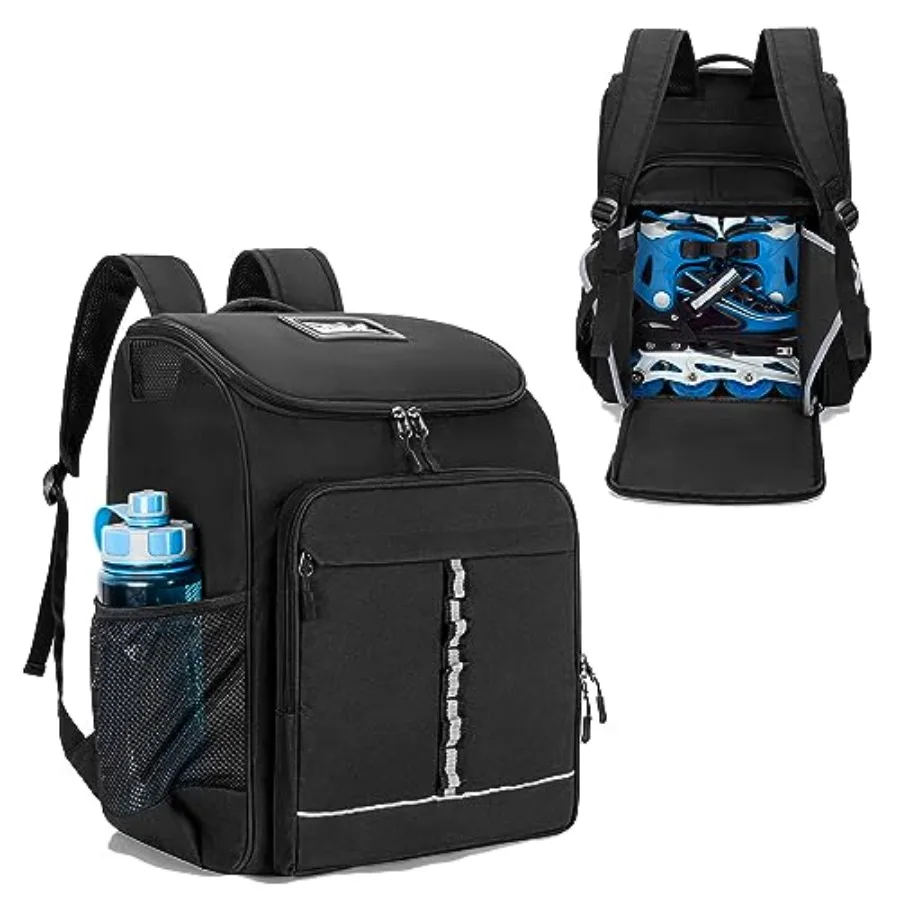 

Roller Skate Bag Fits Shoes Up to US Mens 13 Ice Skate Backpack with Top Helmet Pocket Roller Skating Bag with Adjustable Padde