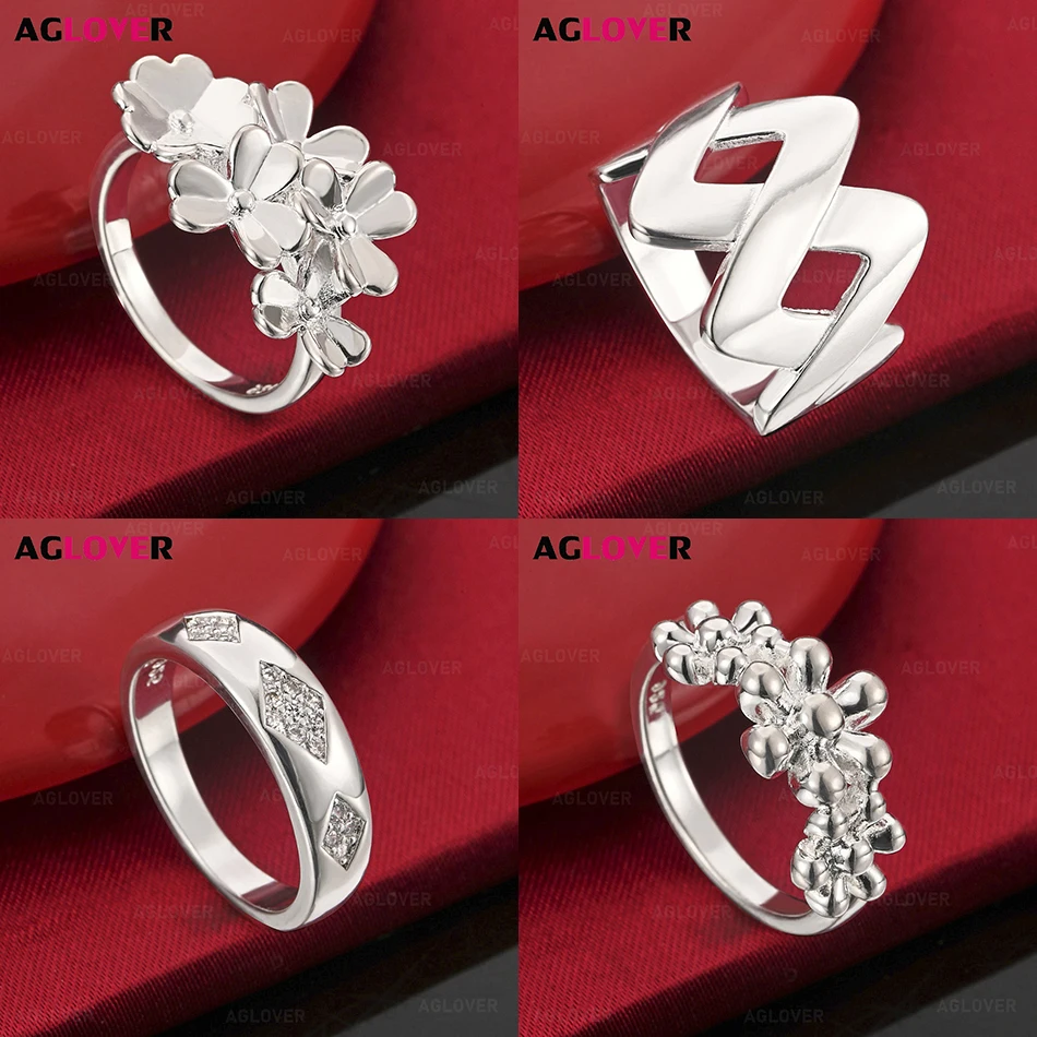 

AGLOVER 925 Sterling Silver Geometric Cross W Ring Simple European and American Cute Women's Engagement Jewelry