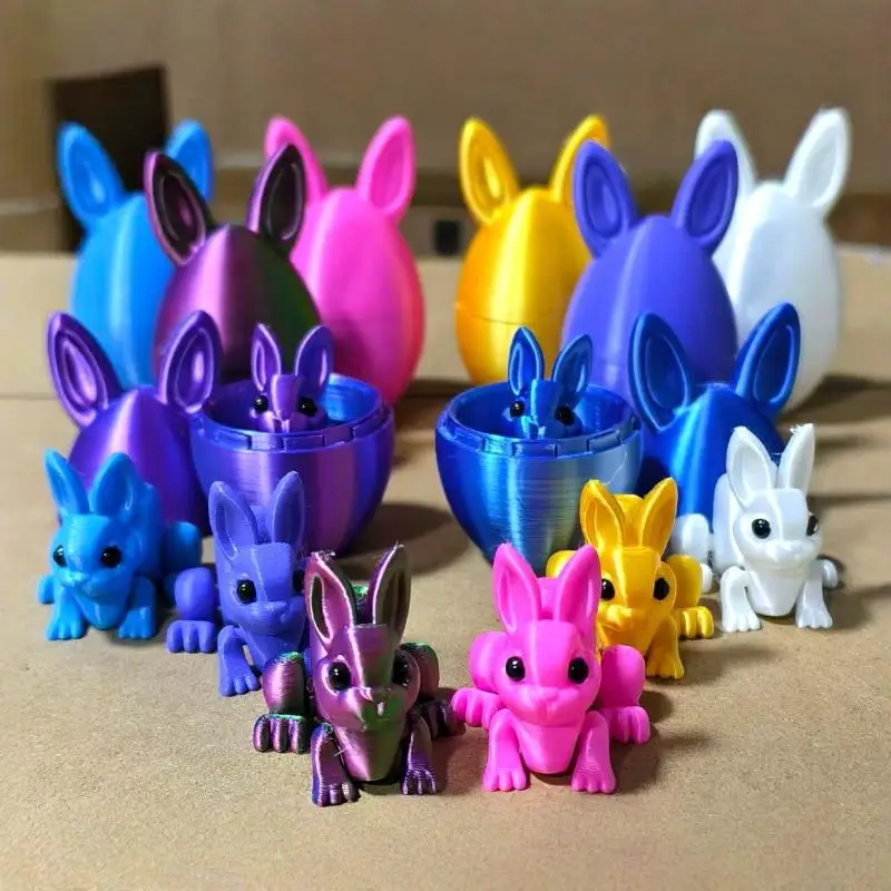 2Pcs Easter Rabbit Home Desktop Decoration 3D Printed Rabbit Eggs Ornament Animal Model Happy Easter Gift For Kids