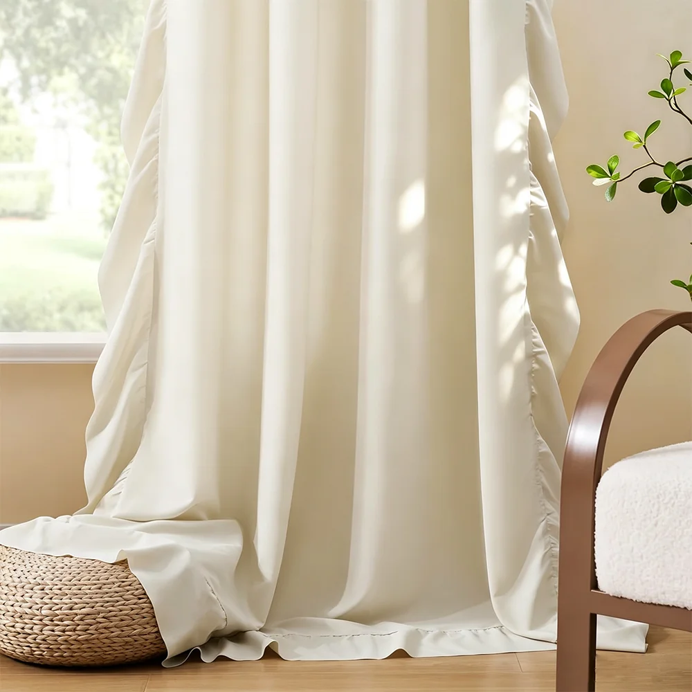 1/2 Panels Elegant and Romantic, These Minimalist, Semi-Sheer Ruffled Curtains Are Perfect for Decorating Bedrooms, Living Rooms