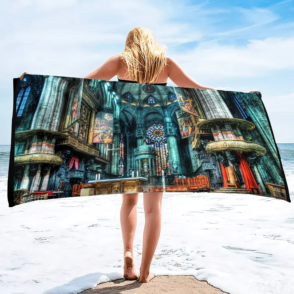Church Oversized Beach Towel,Extra Large Sandless Pool Swim Travel Soft Towels Blanket Camping Cruise Lounge Chair Cover Gift