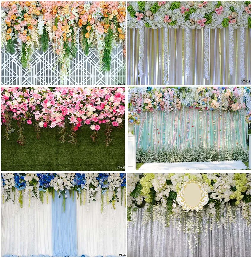 Curtain Flowers Photography Backgrounds Marriage Wedding Bridal Shower Engagement Party Backdrop Photocall Birthday Studio Photo