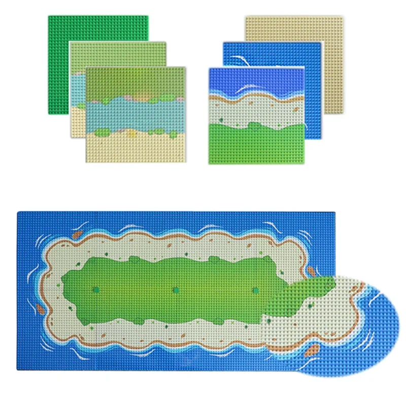 DIY Building Blocks Base plate City colorful River Sandy Beach Island BasePlate Seaside Compatible All Brands