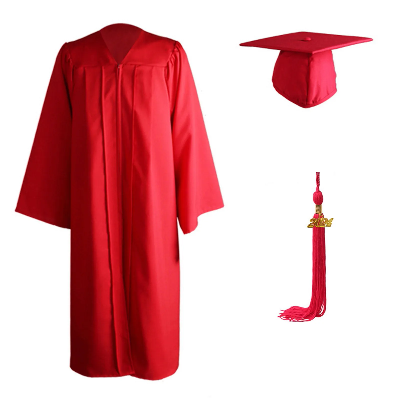 Adult Student Graduation Gown + Cap Set 2024 Tassel Pendant Gown Hat Set University Graduation Robe Unisex Academic Costume