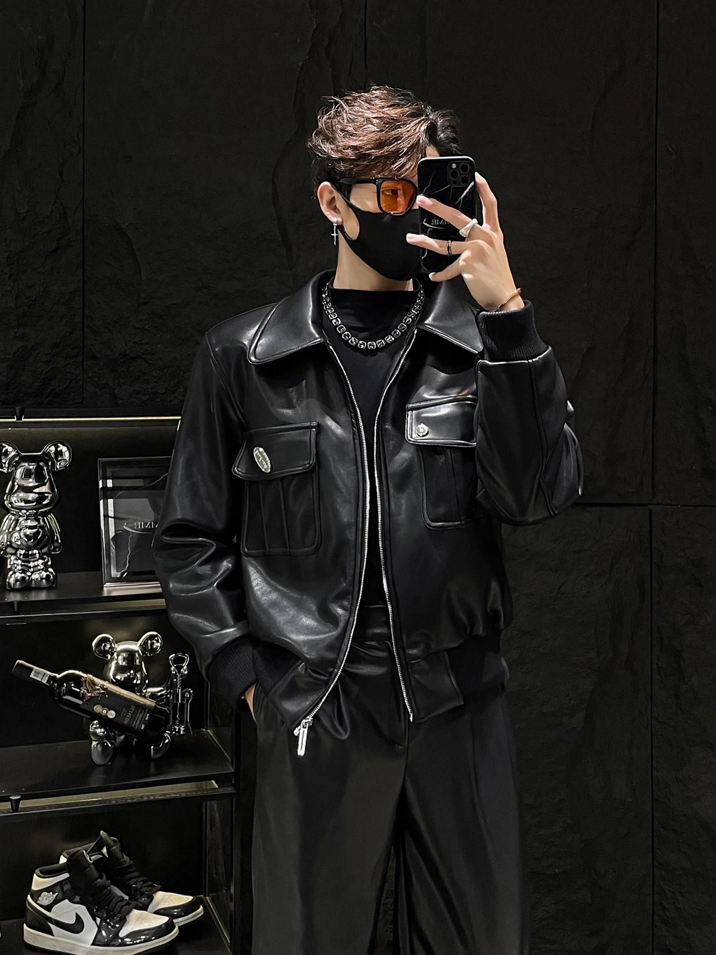 

Мужские мотоциклетные куртки из искусственной кожи с наплечниками, повседневные, теплые, на молнии, модные