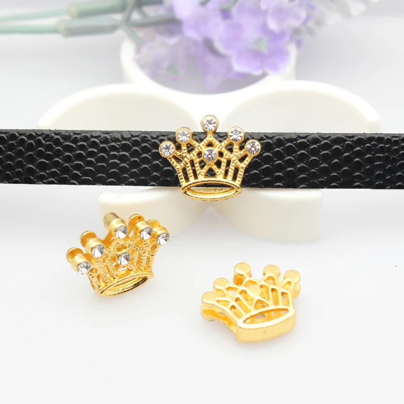 10PC/lot 10MM rhinestones gold color paw heart star butterfly crown Slide Charm For 10mm DIY Bracelet Wristband Jewelrys Making