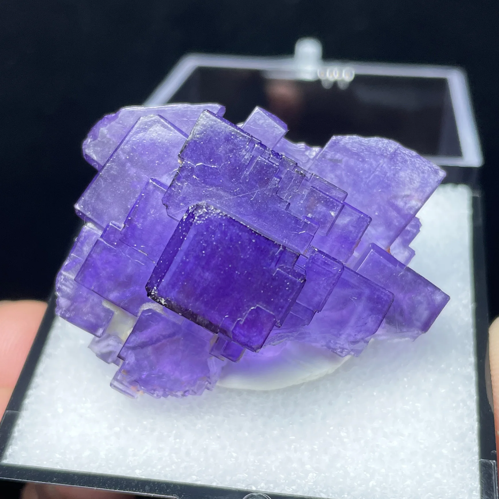 

Natural China Stepped Purple Matrix Fluorite Specimen Crystal Mineral Quartz Rock Healing Stone Home Decor Box Size 50X50mm