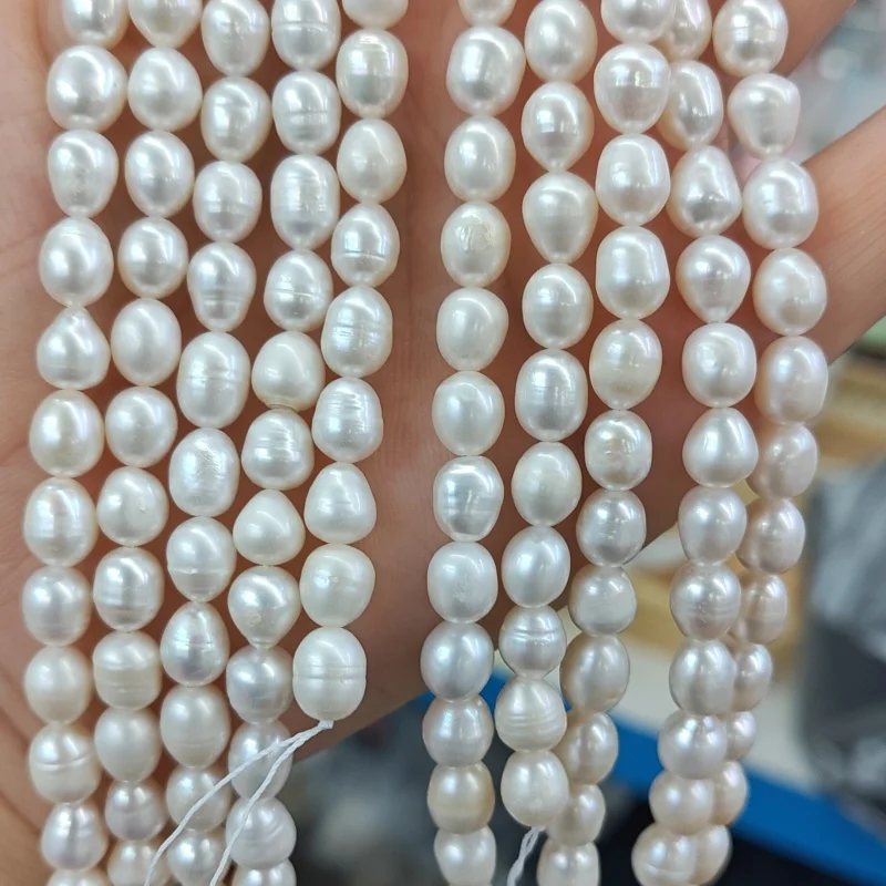 Medium Quality White Color Natural Freshwater Pearl Rice Shape Pearl Loose Beads for Jewelry Making Supplier 5strand/lot
