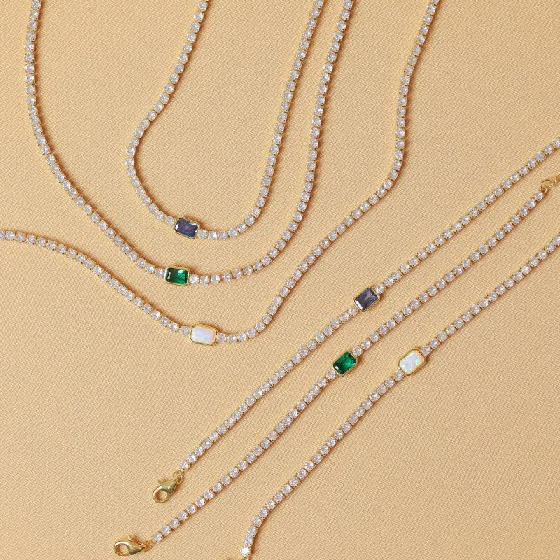 

High color-retaining zircon necklace emerald zircon picker short necklace simple light luxury style necklace