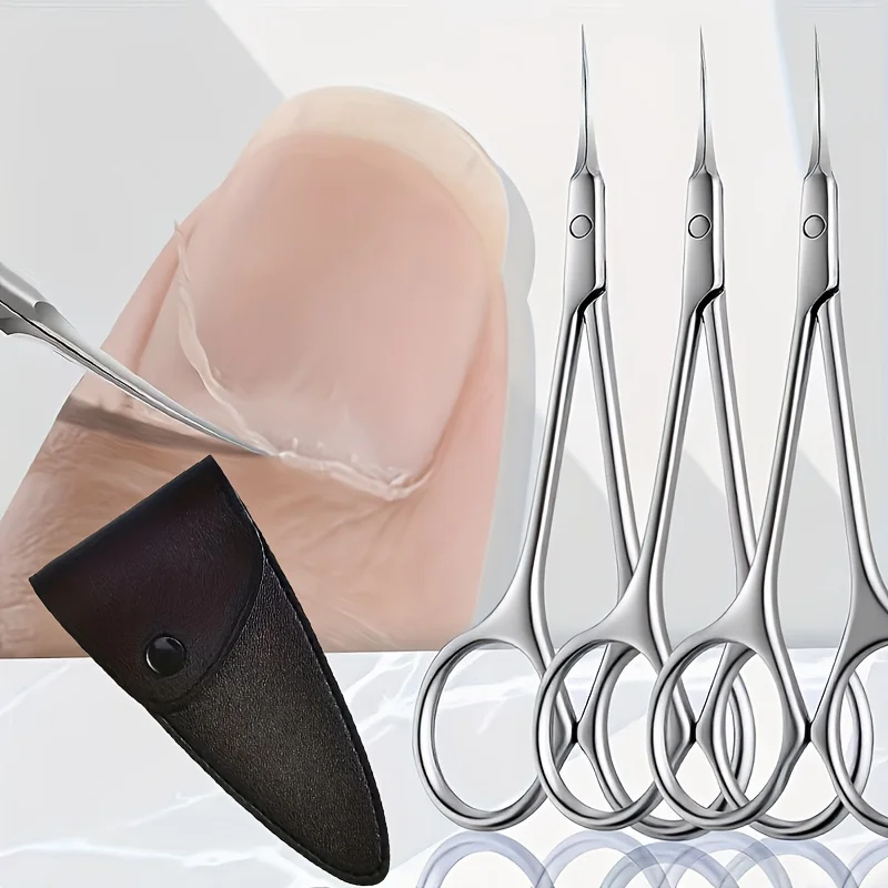 Stainless Steel Cuticle Scissors Includes Storage Pouch Ultra-Fine Curved Blade with Safety Guard Ultra-Thin Nail Clipper